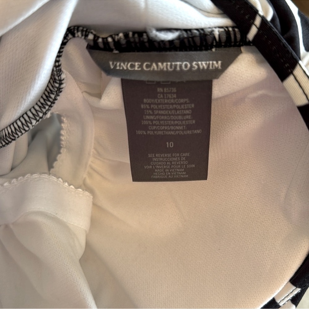 VINCE CAMUTO Ruffle Sleeves Black & White Zebra Stripe One Piece Swimsuit - Picture 9 of 11